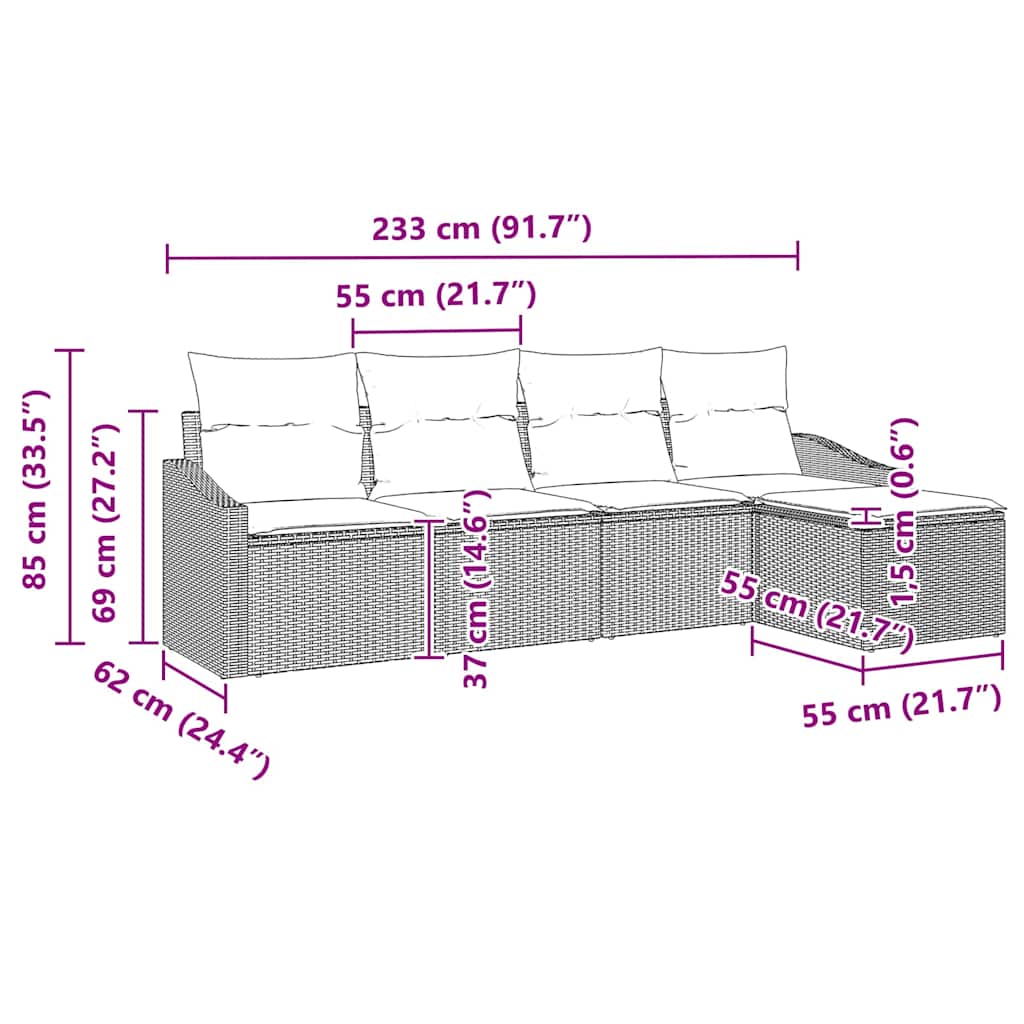 Sofa Set mit Kissen 5 pcs Hellgrau Poly-Rattan