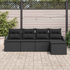 Sofa Set mit Kissen 5 pcs Schwarz Poly Rattan