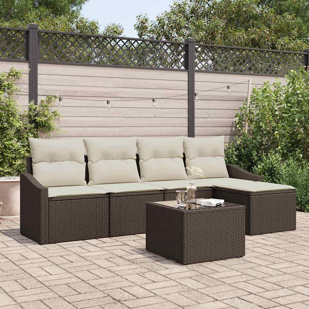 Sofa Set mit Kissen 6 pcs Braun Poly-Rattan