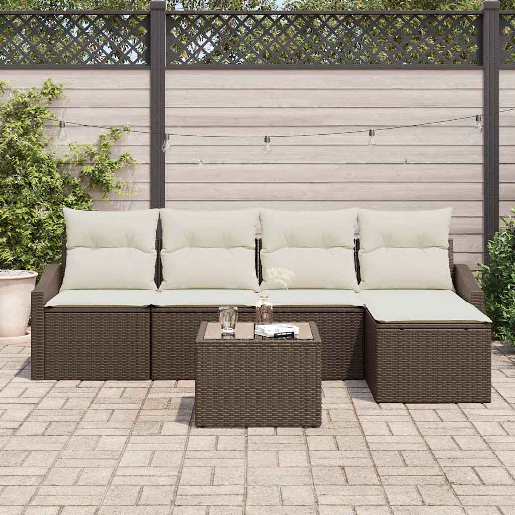 Sofa Set mit Kissen 6 pcs Braun Poly-Rattan