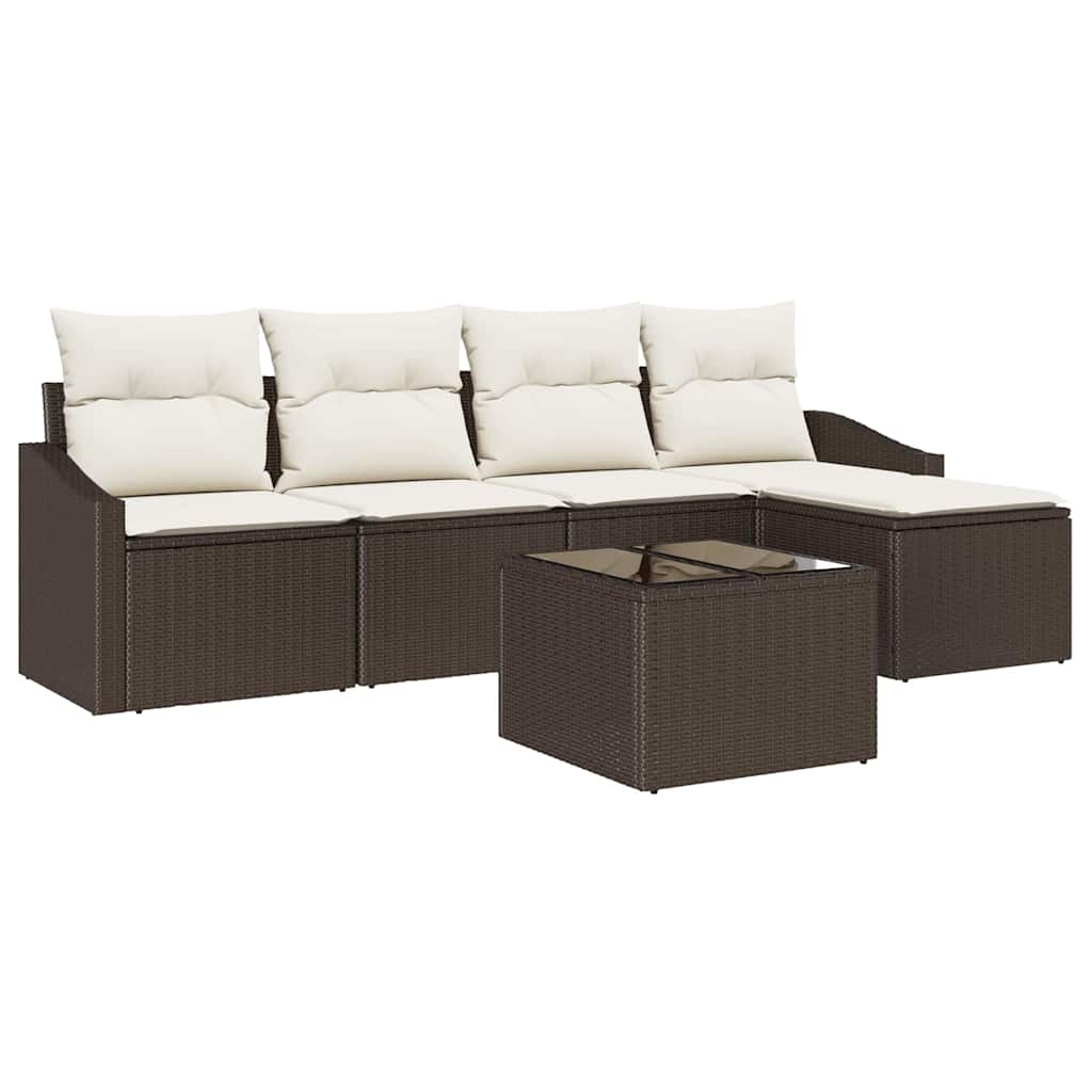 Sofa Set mit Kissen 6 pcs Braun Poly-Rattan