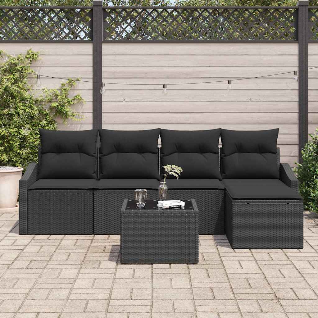 Sofa Set mit Kissen 6 pcs Schwarz Poly-Rattan