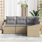 Sofa Set mit Kissen 4 pcs Beige Poly-Rattan