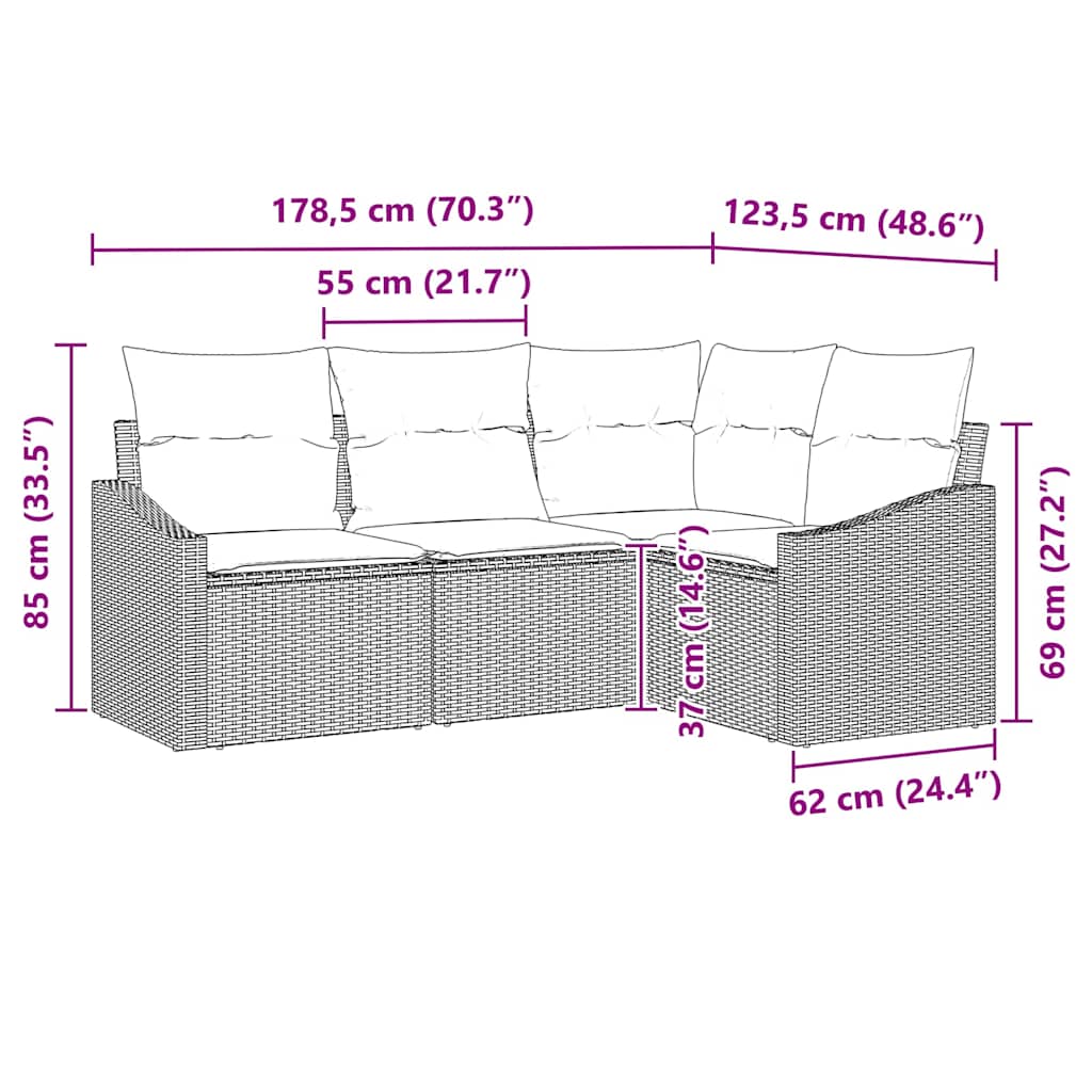 Sofa Set mit Kissen 4 pcs Beige Poly-Rattan