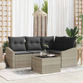 Sofa Set mit Kissen 5 pcs Hellgrau Poly-Rattan