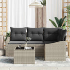 Sofa Set mit Kissen 5 pcs Hellgrau Poly-Rattan