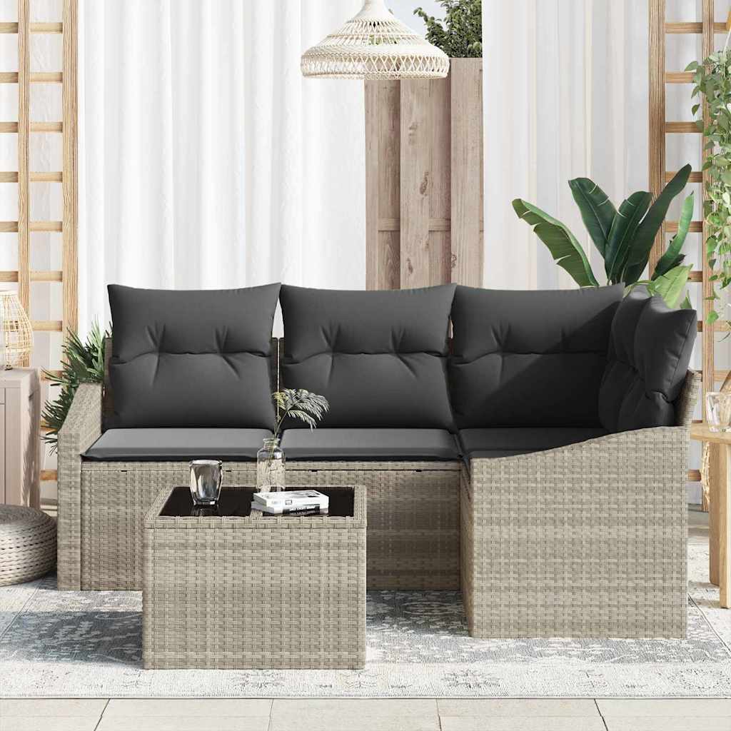 Sofa Set mit Kissen 5 pcs Hellgrau Poly-Rattan