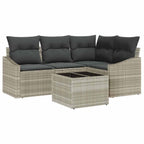 Sofa Set mit Kissen 5 pcs Hellgrau Poly-Rattan