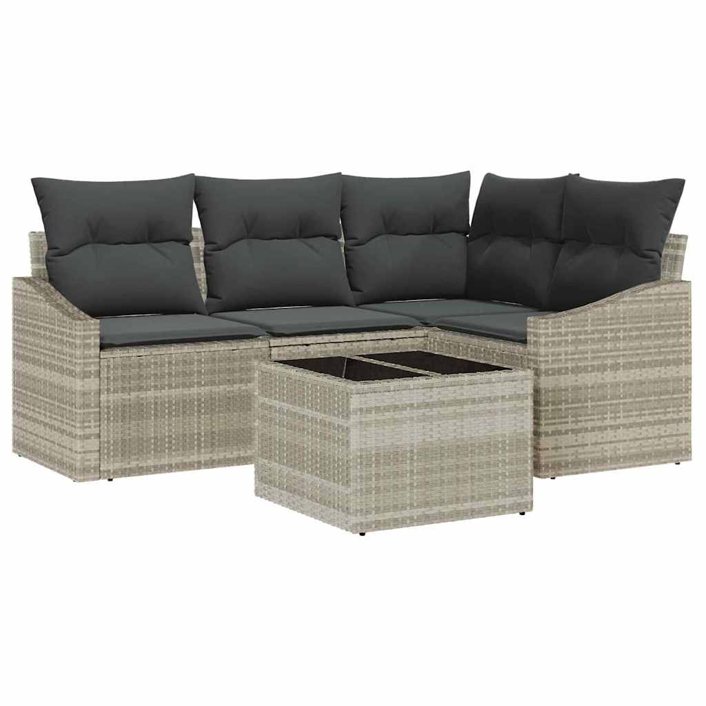 Sofa Set mit Kissen 5 pcs Hellgrau Poly-Rattan