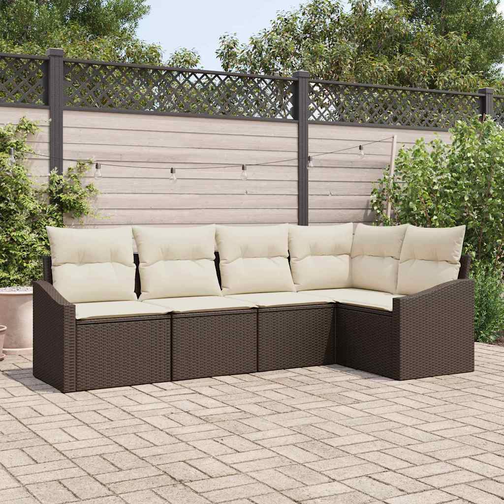 Sofa Set mit Kissen 5 pcs Braun Poly Rattan