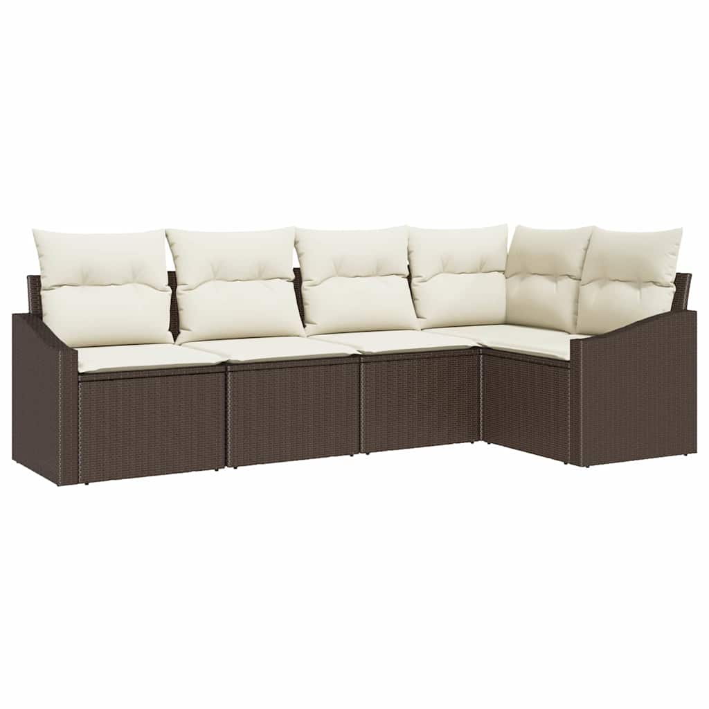 Sofa Set mit Kissen 5 pcs Braun Poly Rattan