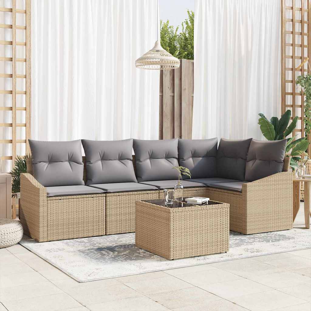 Sofa Set mit Kissen 6 pcs Beige Poly-Rattan