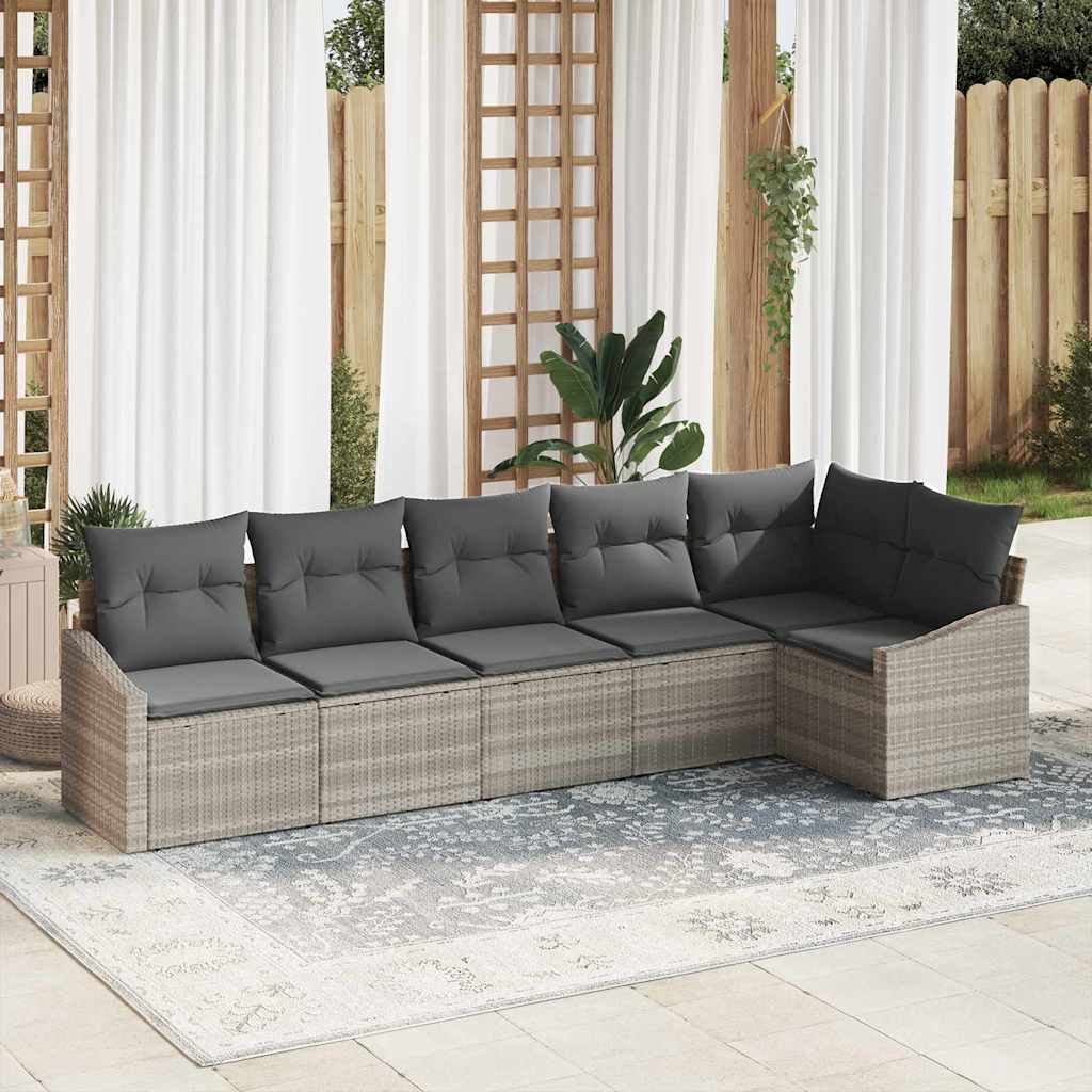 Sofa Set mit Kissen 6 pcs Hellgrau Poly Rattan