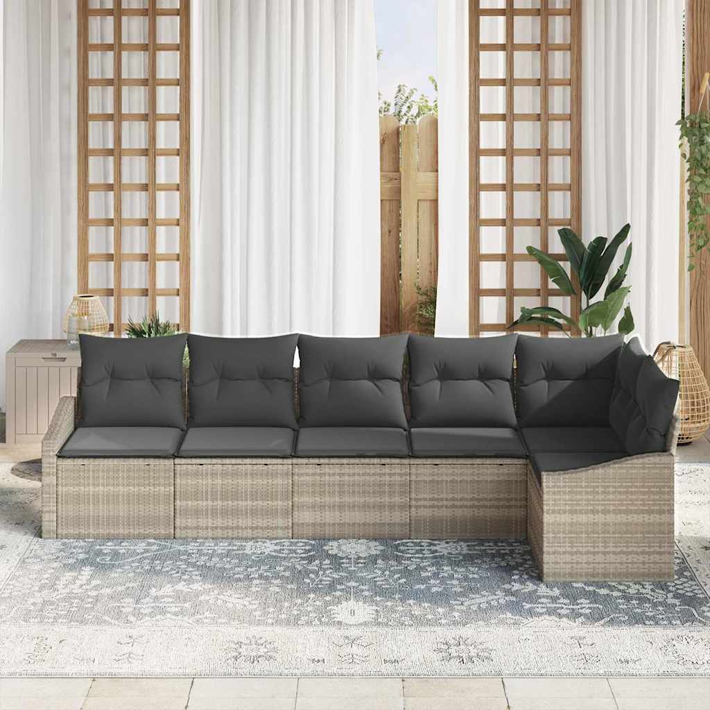 Sofa Set mit Kissen 6 pcs Hellgrau Poly Rattan