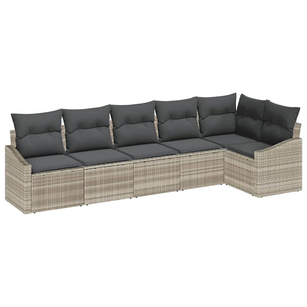 Sofa Set mit Kissen 6 pcs Hellgrau Poly Rattan