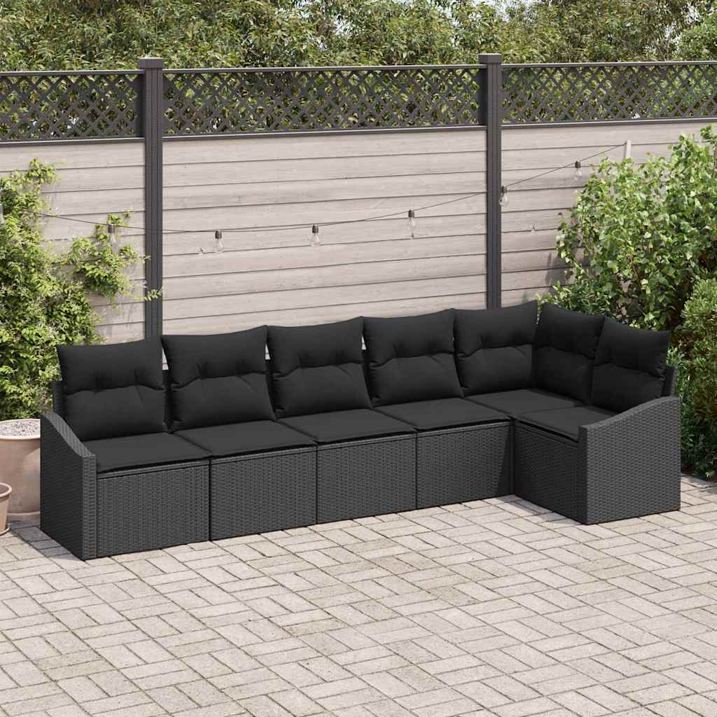 Sofa Set mit Kissen 6 pcs Schwarz Poly-Rattan