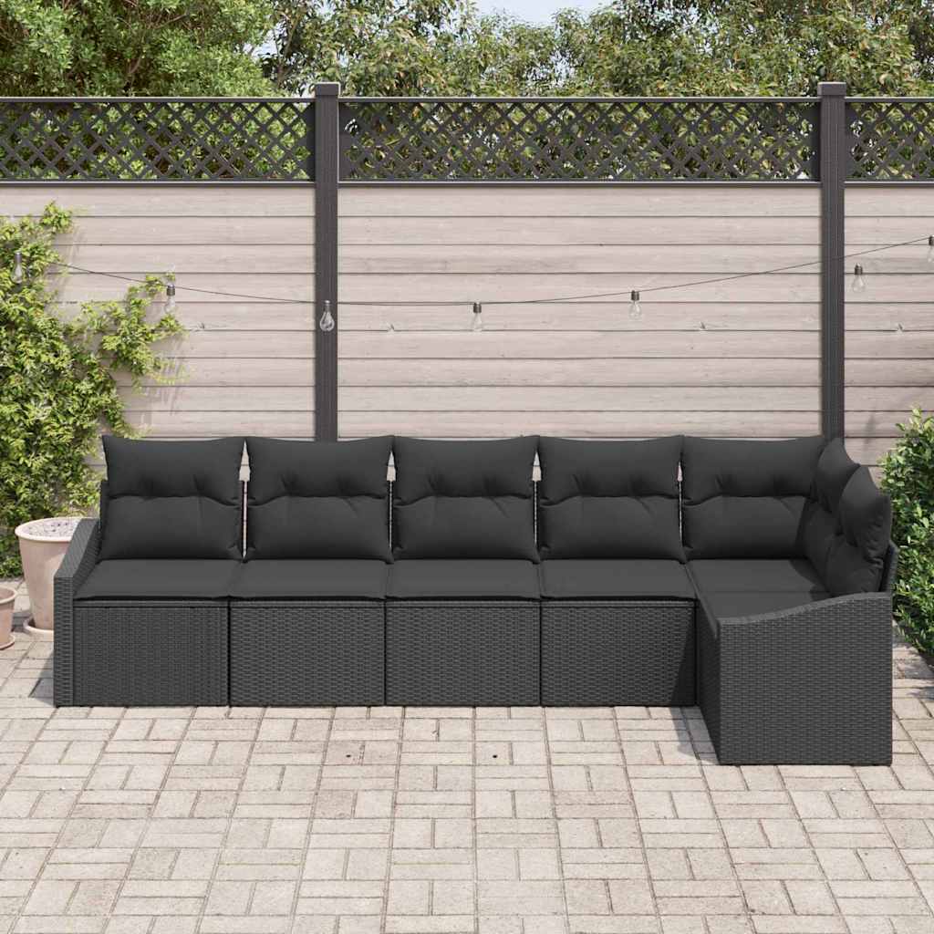 Sofa Set mit Kissen 6 pcs Schwarz Poly-Rattan