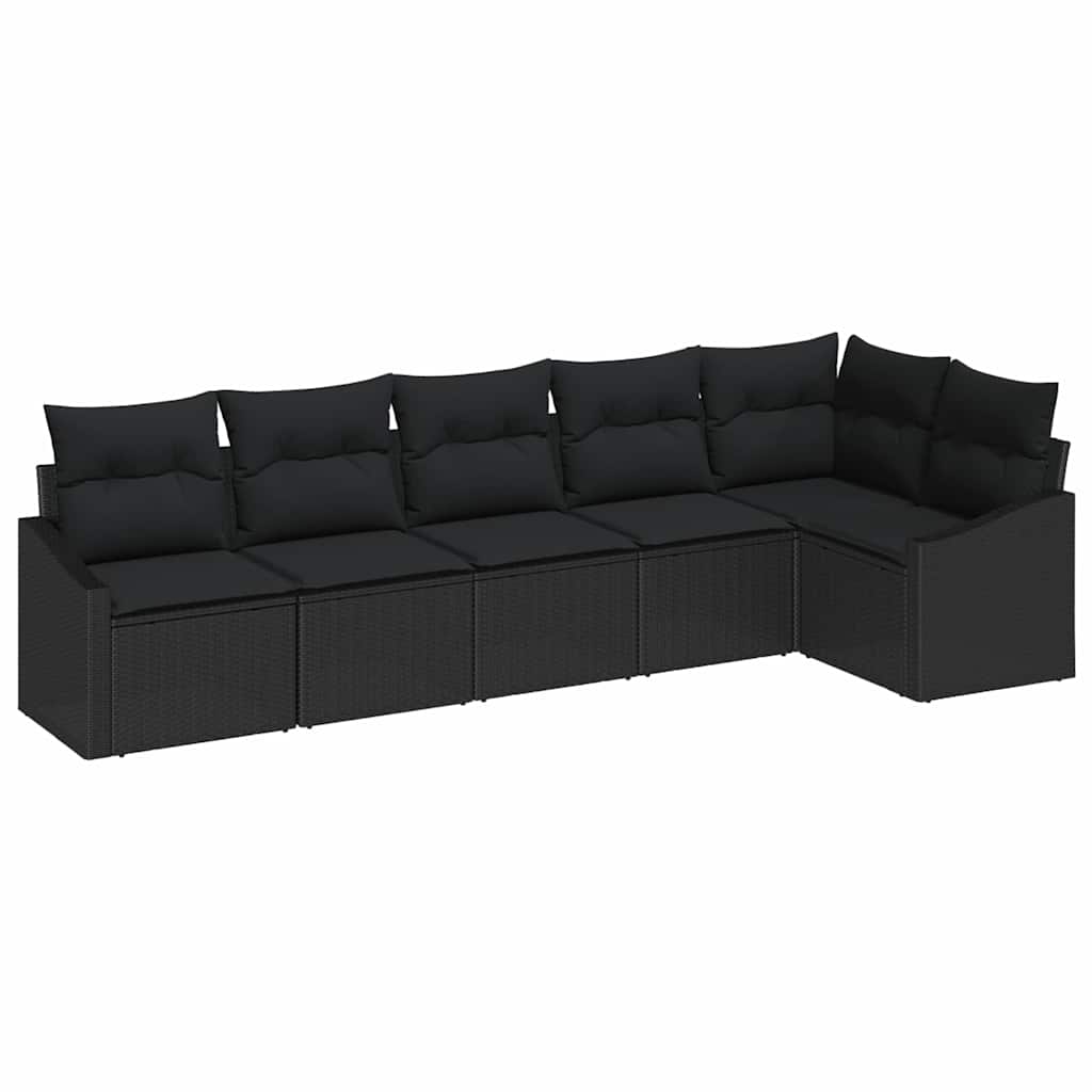 Sofa Set mit Kissen 6 pcs Schwarz Poly-Rattan