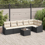 Sofa Set mit Kissen 7 pcs Schwarz Poly Rattan