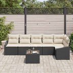 Sofa Set mit Kissen 7 pcs Schwarz Poly Rattan