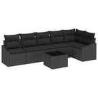 Sofa Set mit Kissen 7 pcs Schwarz Poly-Rattan