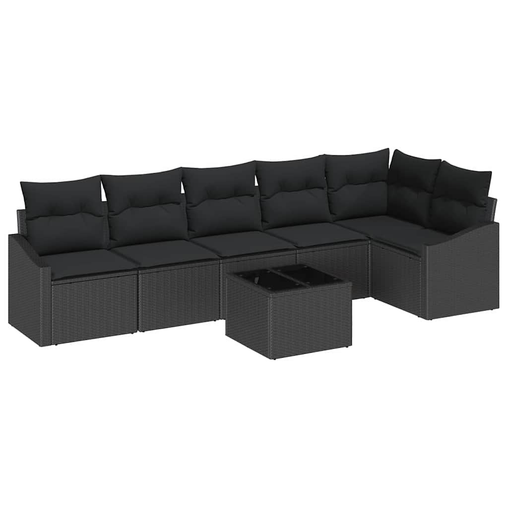 Sofa Set mit Kissen 7 pcs Schwarz Poly-Rattan