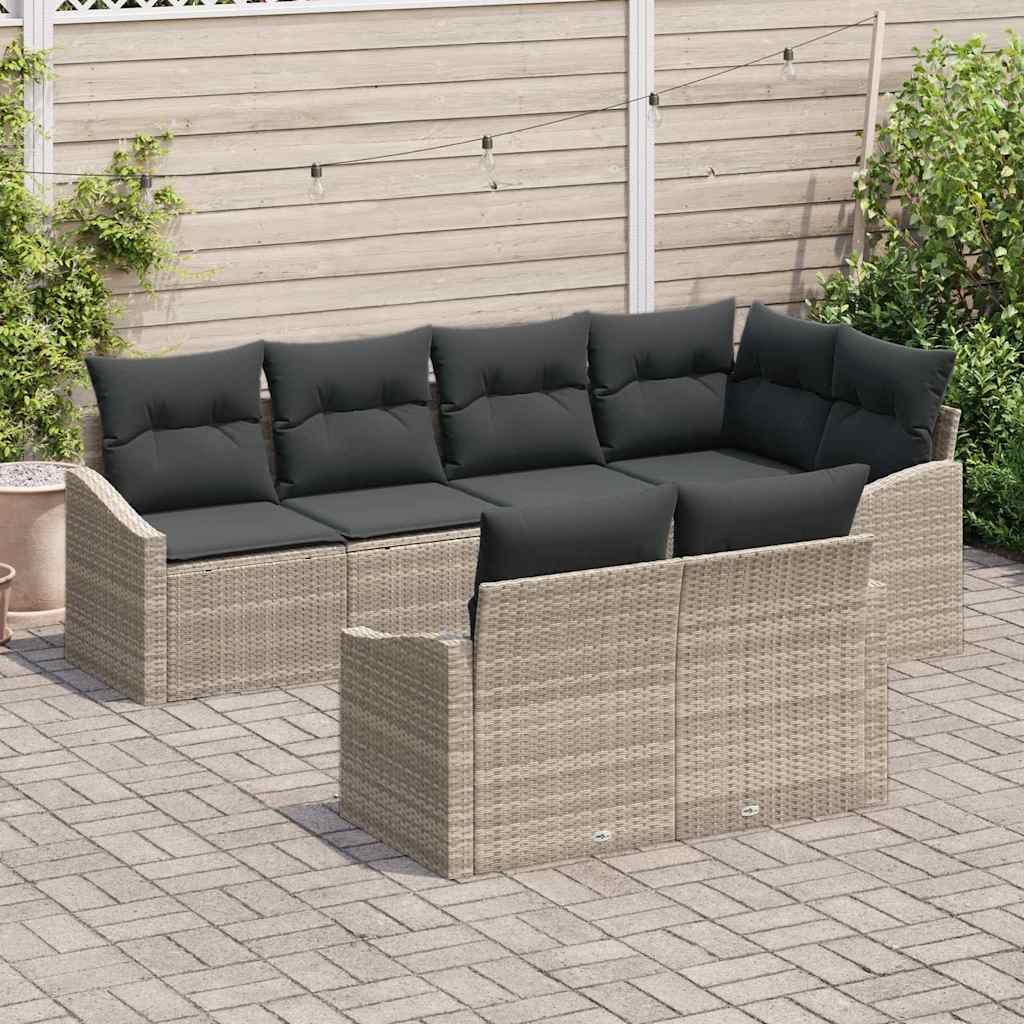 Sofa Set mit Kissen 7 pcs Hellgrau Poly-Rattan