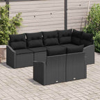 Sofa Set mit Kissen 7 pcs Schwarz Poly Rattan