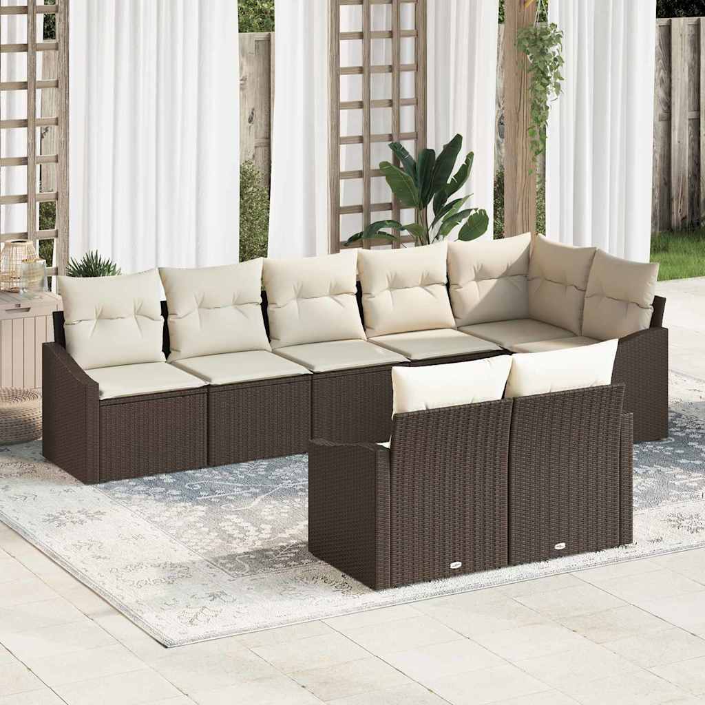 Sofa Set mit Kissen 8 pcs Braun Poly Rattan