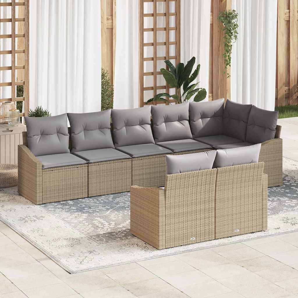 Sofa Set mit Kissen 8 pcs Beige Poly Rattan