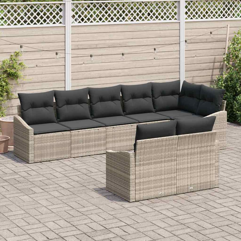 Sofa Set mit Kissen 8 pcs Hellgrau Poly Rattan