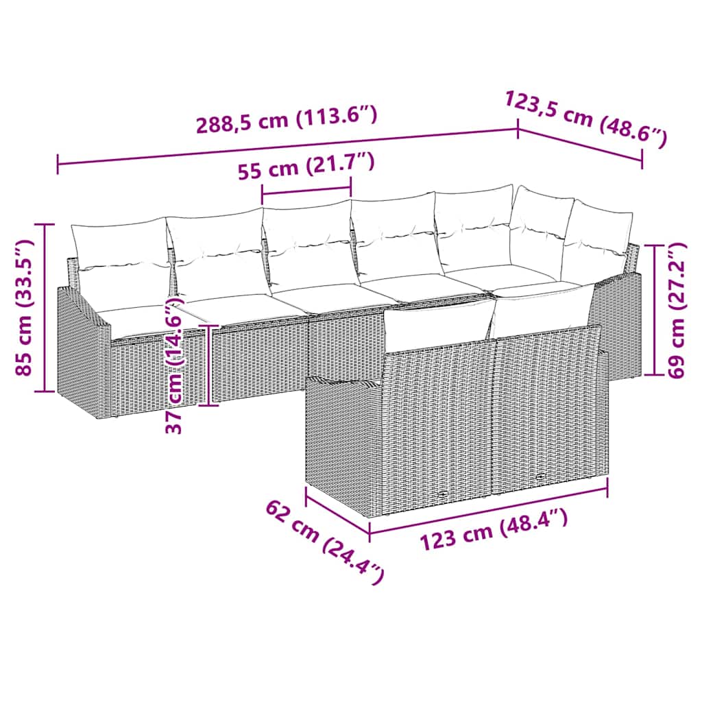 Sofa Set mit Kissen 8 pcs Hellgrau Poly Rattan
