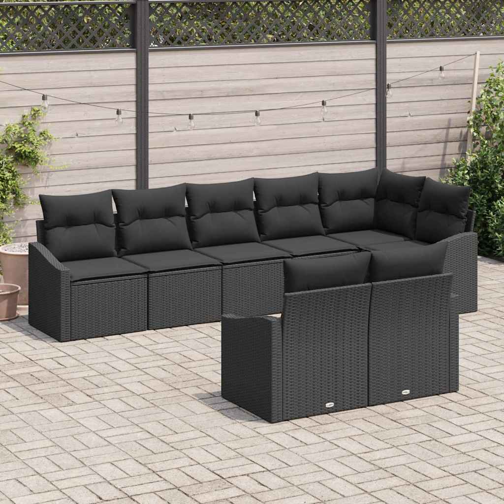 Sofa Set mit Kissen 8 pcs Schwarz Poly Rattan