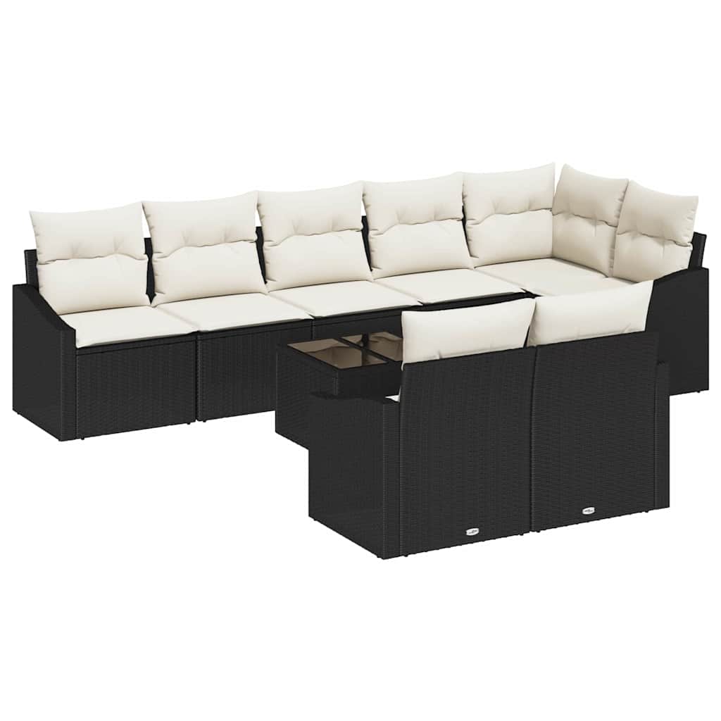 Sofa Set mit Kissen 9 pcs Schwarz Poly Rattan
