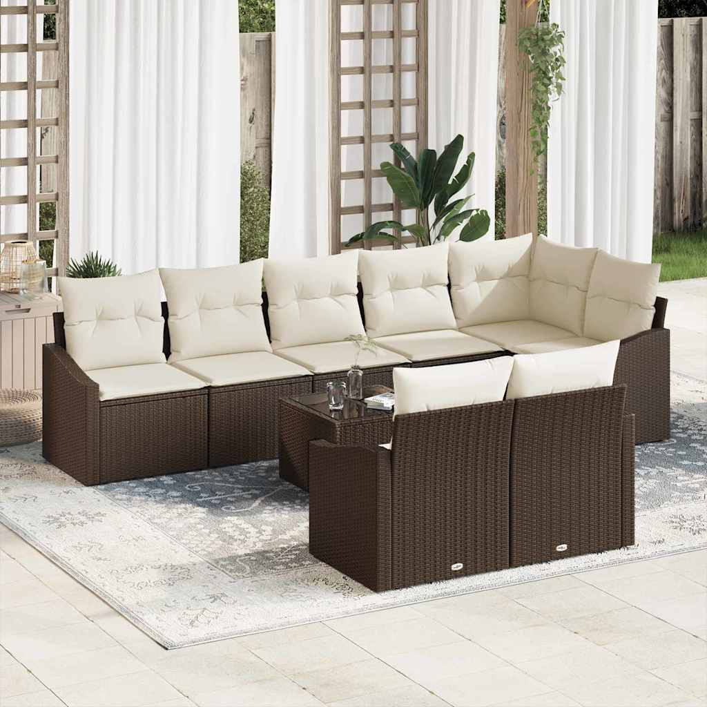 Sofa Set mit Kissen 9 pcs Braun Poly Rattan