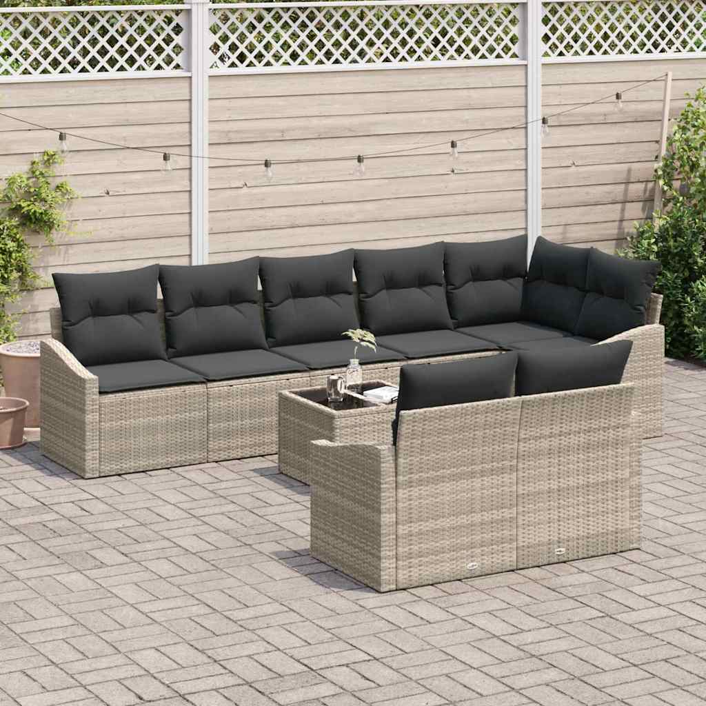 Sofa Set mit Kissen 9 pcs Hellgrau Poly Rattan