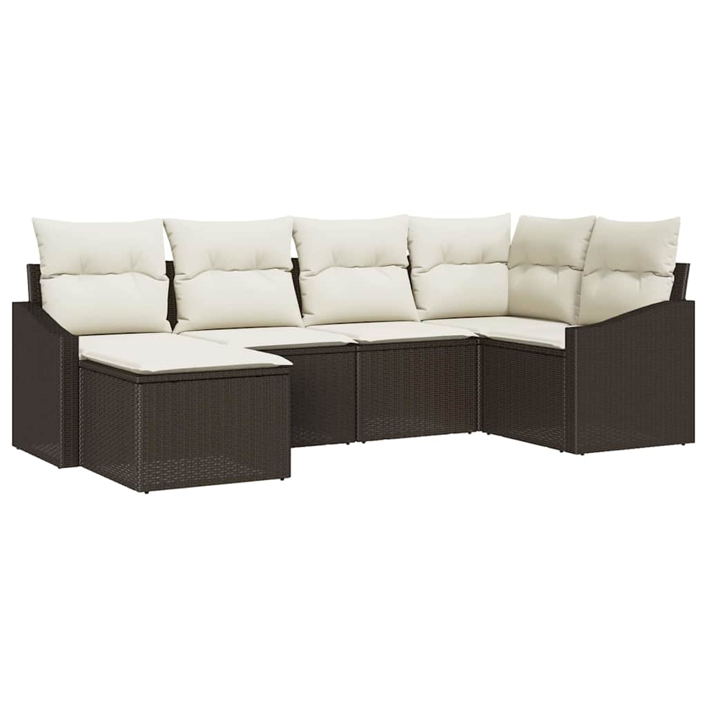 Sofa Set mit Kissen 6 pcs Braun Poly-Rattan