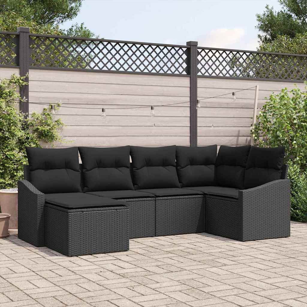 Sofa Set mit Kissen 6 pcs Schwarz Poly-Rattan