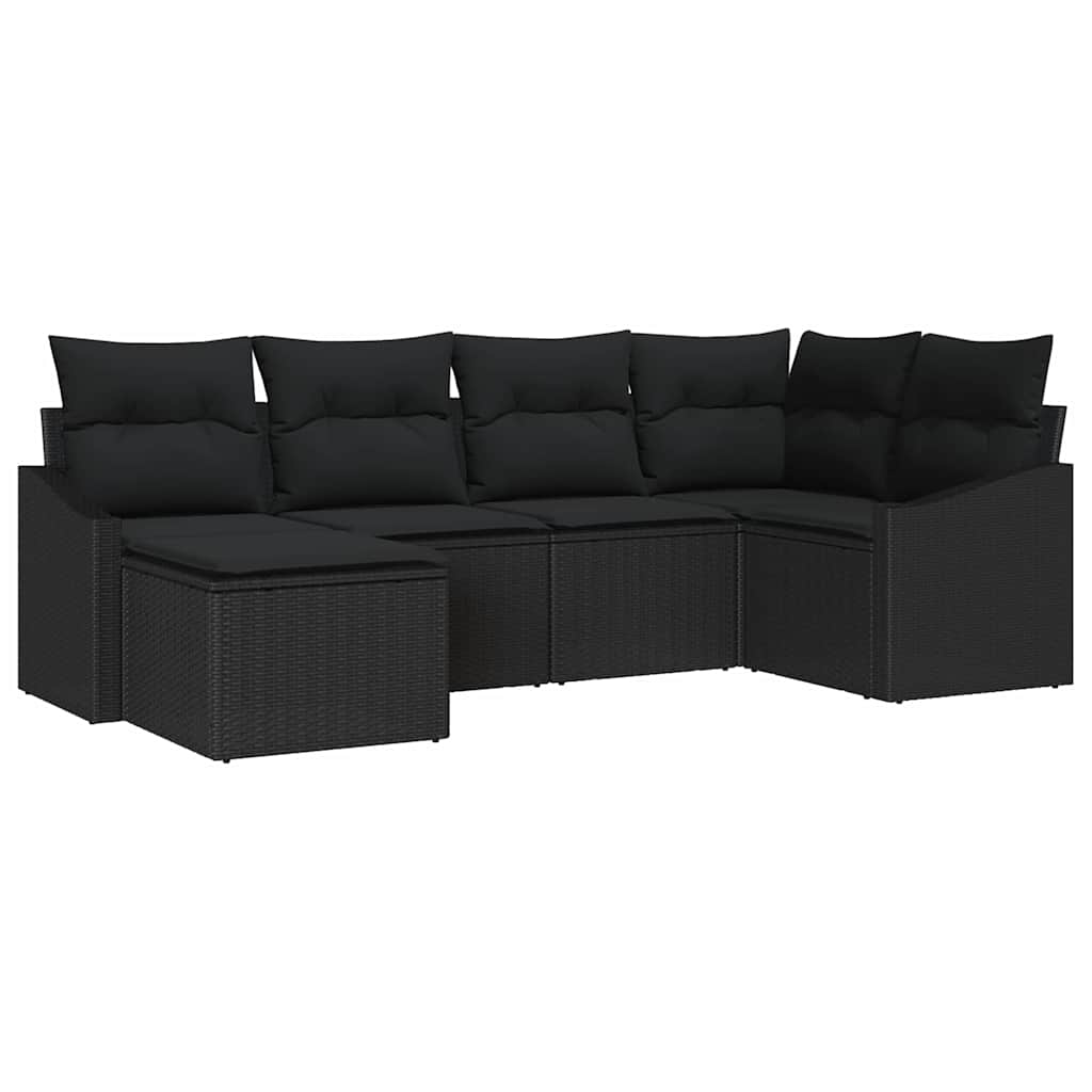 Sofa Set mit Kissen 6 pcs Schwarz Poly-Rattan