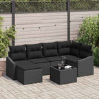 Sofa Set mit Kissen 7 pcs Schwarz Poly Rattan