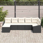 Sofa Set mit Kissen 7 pcs Schwarz Poly Rattan