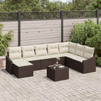 Sofa Set mit Kissen 9 pcs Braun Poly-Rattan