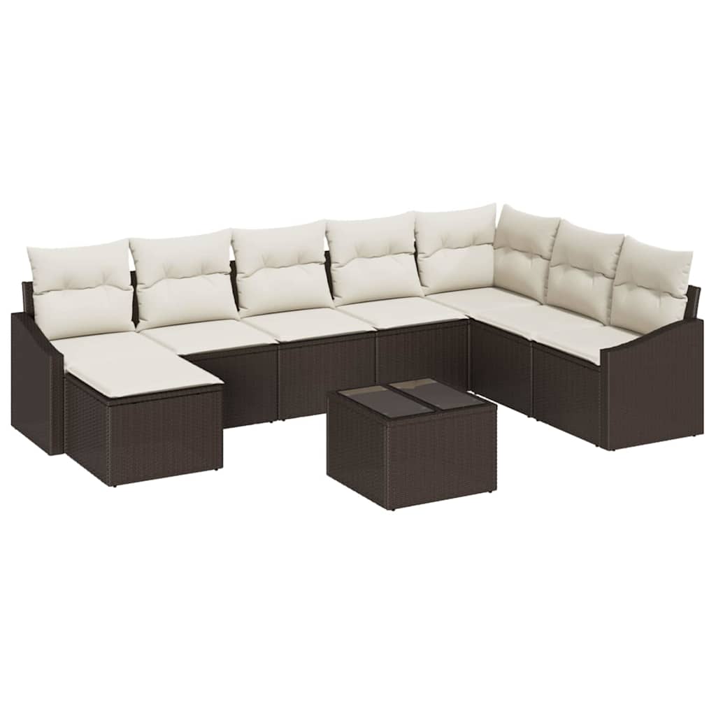 Sofa Set mit Kissen 9 pcs Braun Poly-Rattan