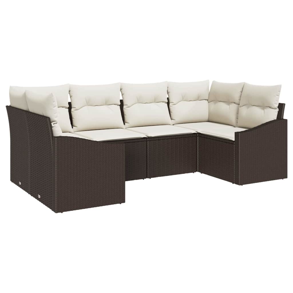 Sofa Set mit Kissen 6 pcs Braun Poly Rattan