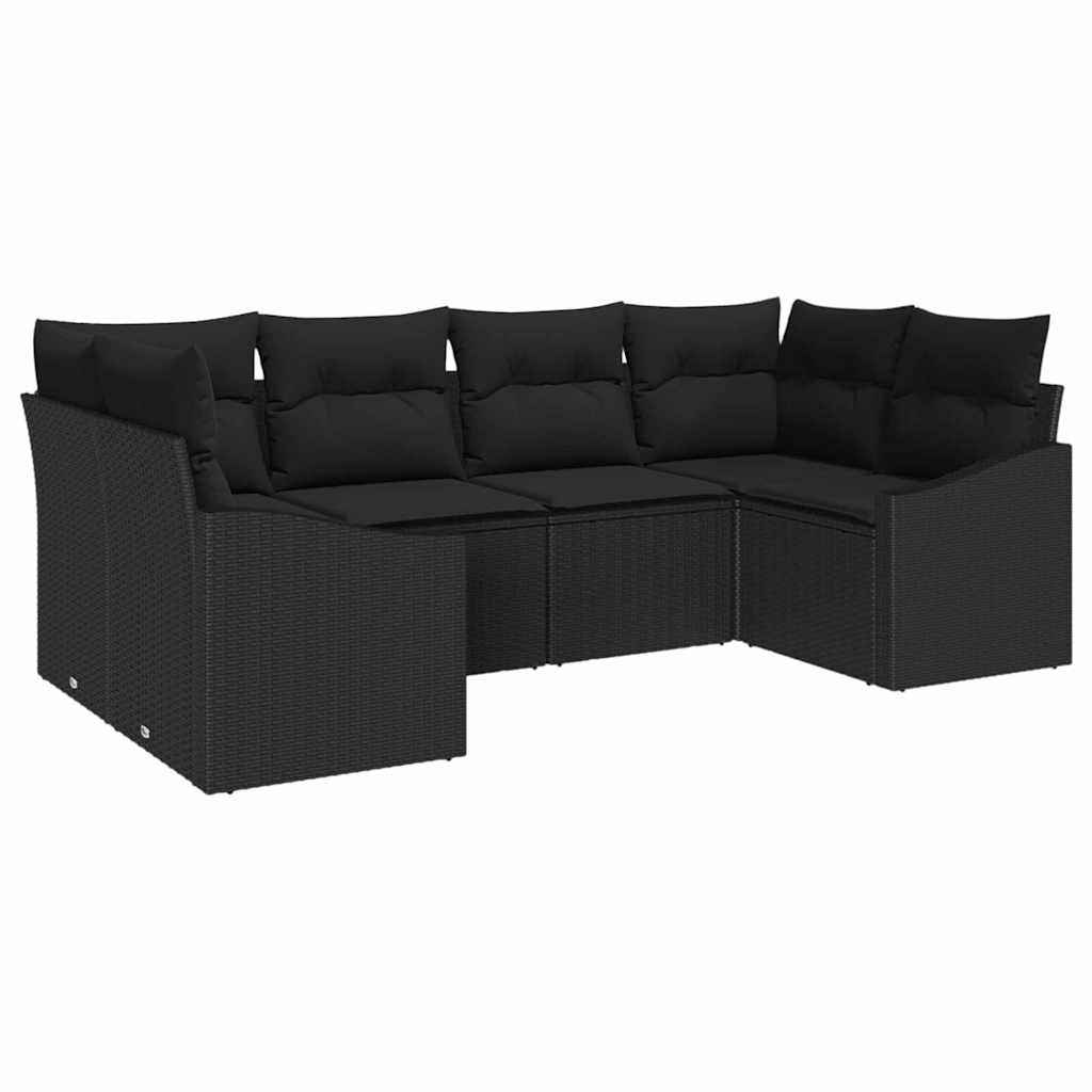 Sofa Set mit Kissen 6 pcs Schwarz Poly-Rattan
