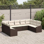 Sofa Set mit Kissen 9 pcs Braun Poly Rattan