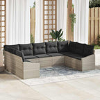 Sofa Set mit Kissen 9 pcs Hellgrau Poly Rattan