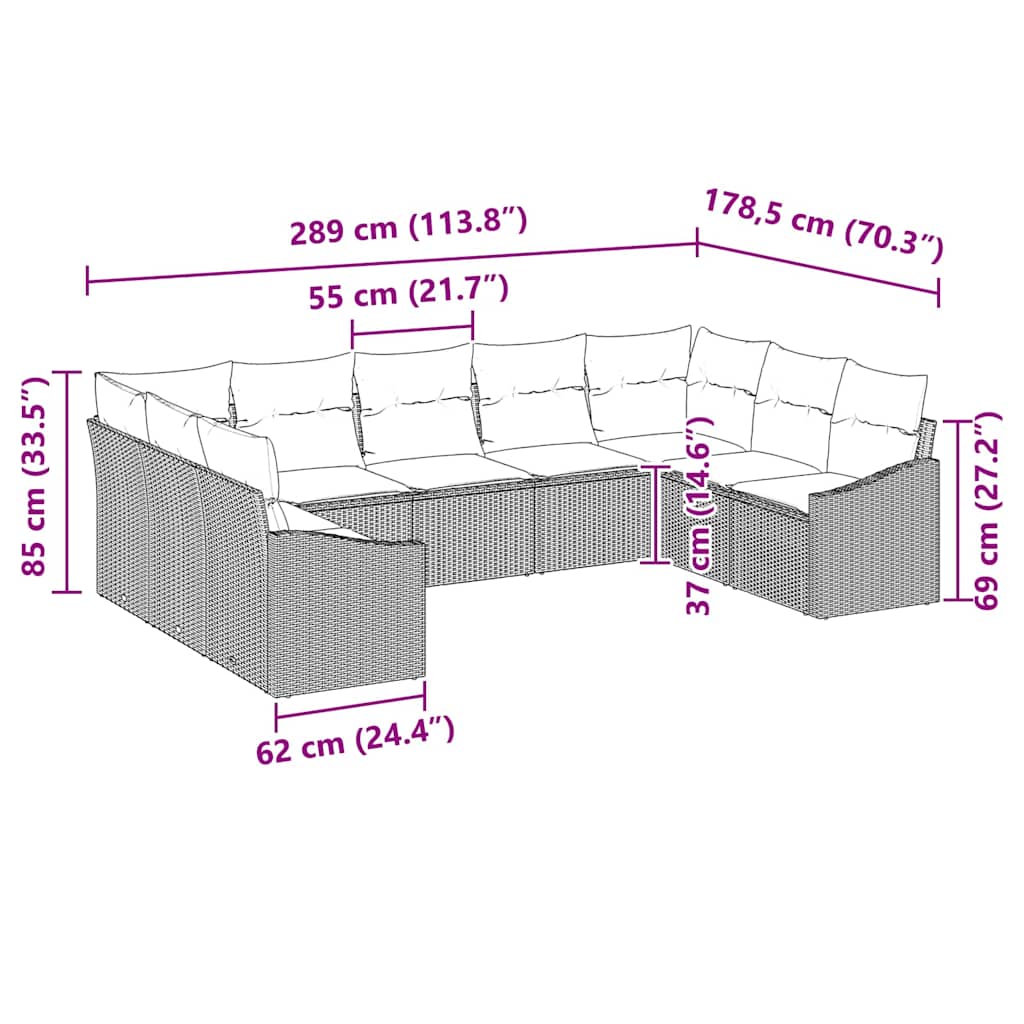 Sofa Set mit Kissen 9 pcs Schwarz Poly Rattan