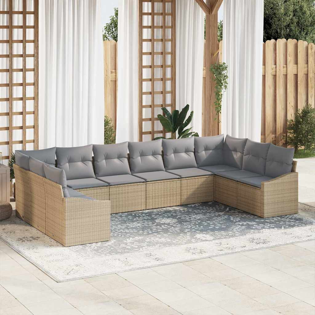 Sofa Set mit Kissen 10 pcs Beige Poly-Rattan