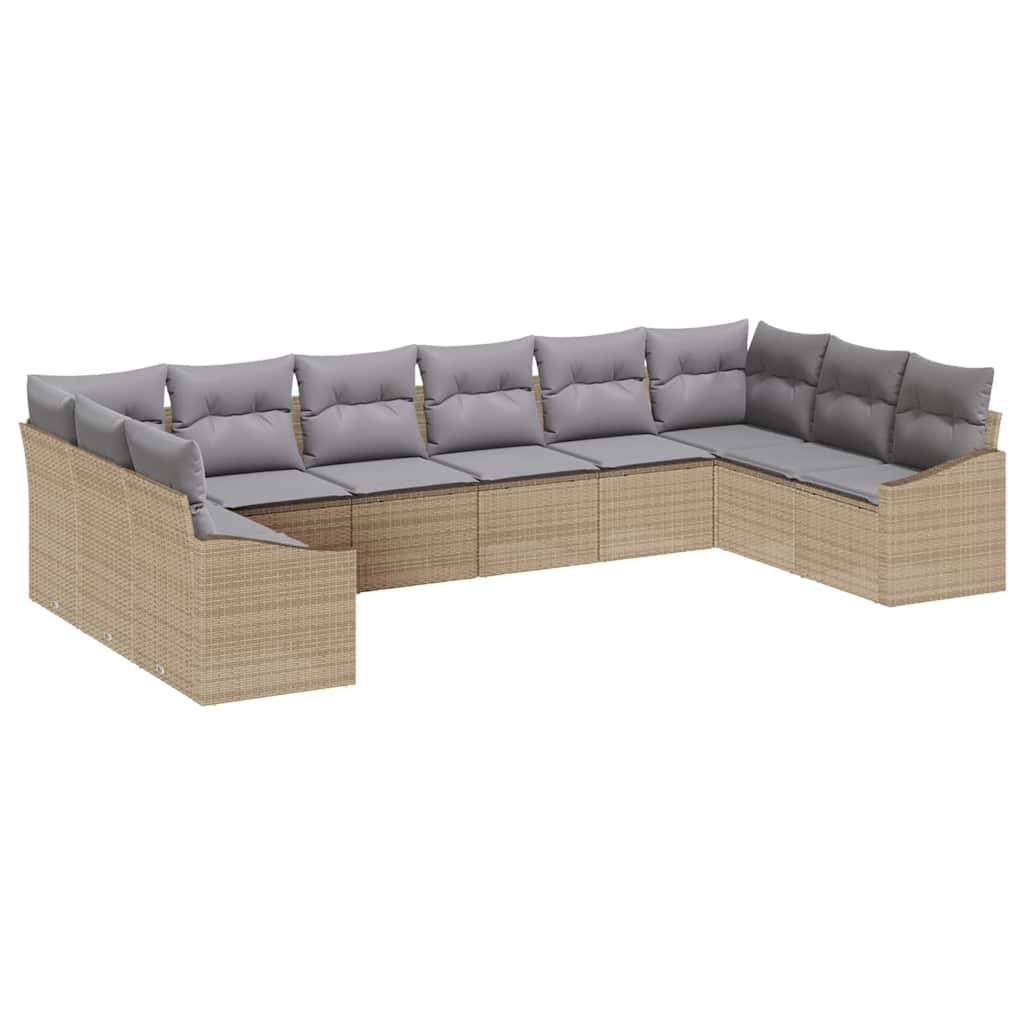 Sofa Set mit Kissen 10 pcs Beige Poly-Rattan